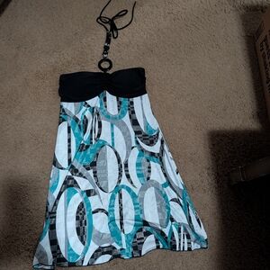 Vanity Black and Teal A-Line Skirt